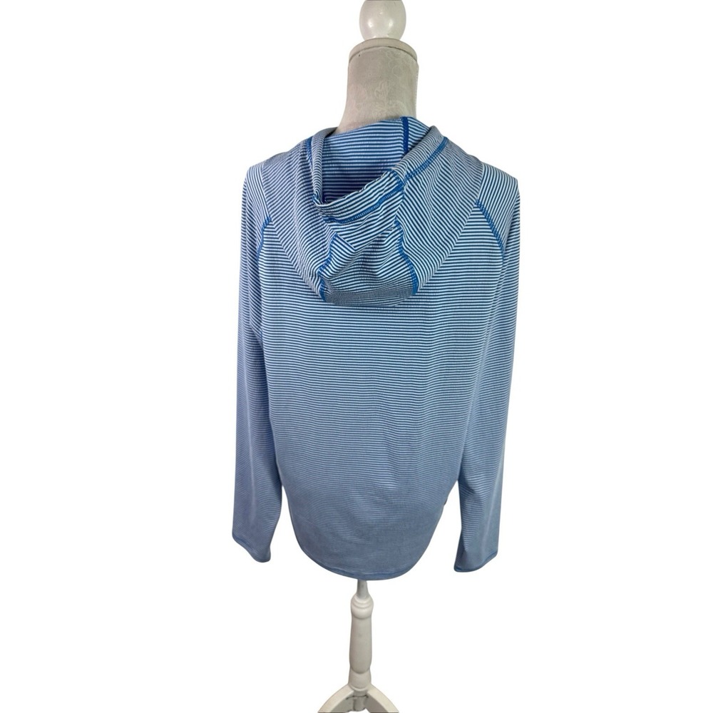 Rhone Women's L Stretch Seersucker Pullover Long Hoodie Blue Striped Euc View 2